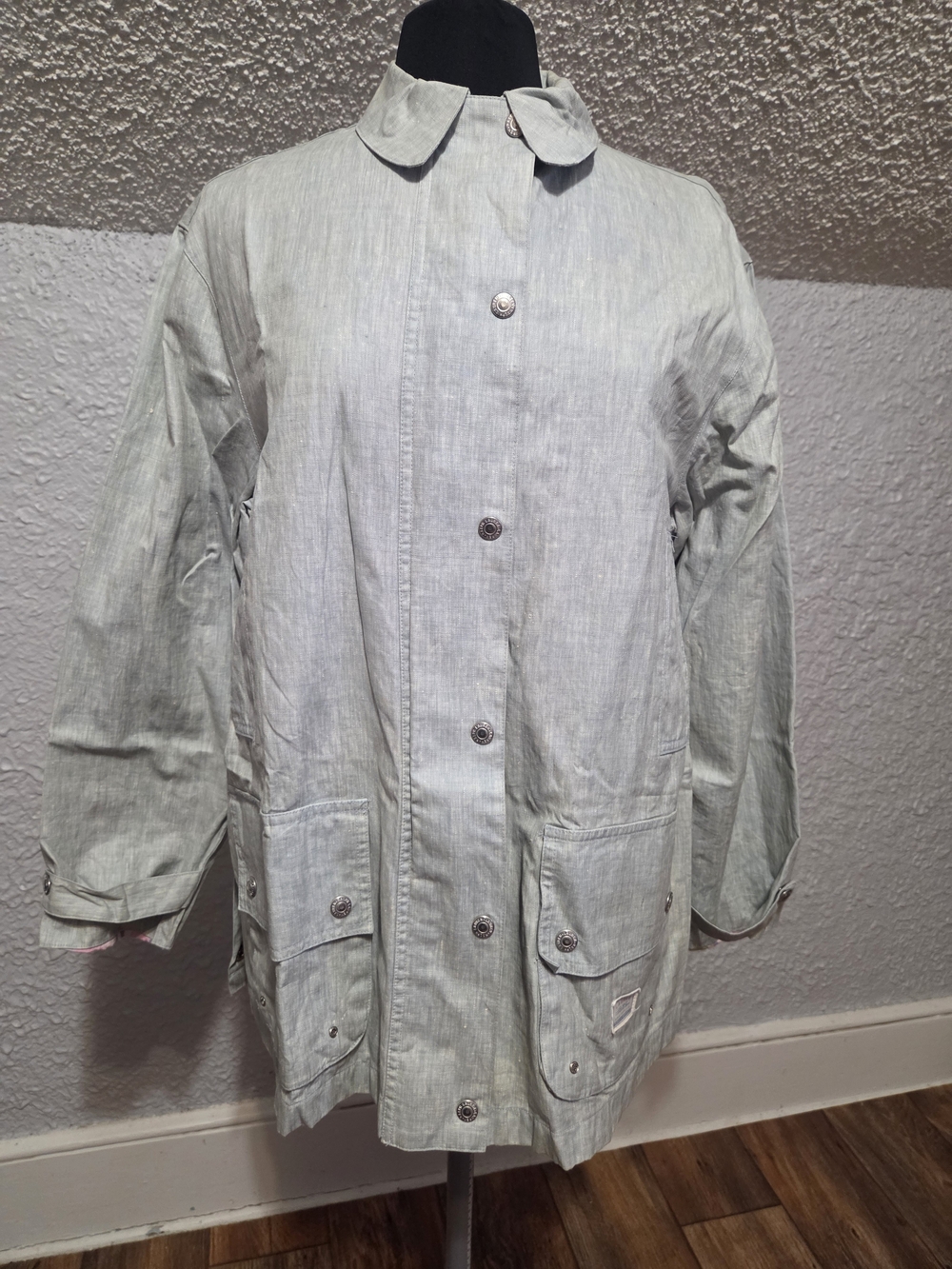 Ralph Lauren LRL Dry Good Oiled Linen Blue Rain Coat Womens Large Marine Supply